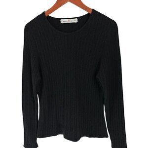 BERKLEY CASHMERE Cable Knit Sweater Knit Crewneck Black Long Sleeve Size Med